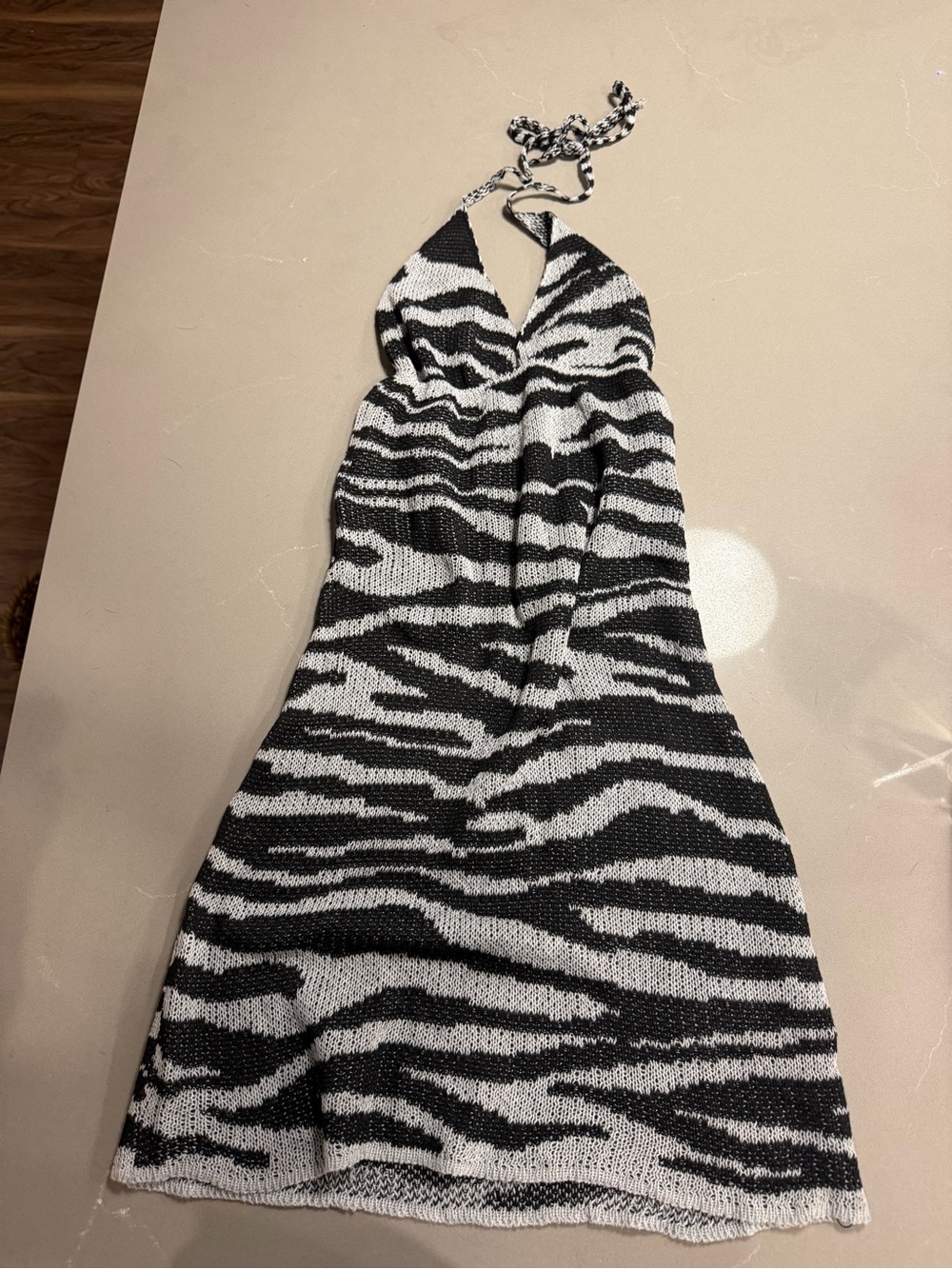 Zebra Print Halter Knit Mini Dress